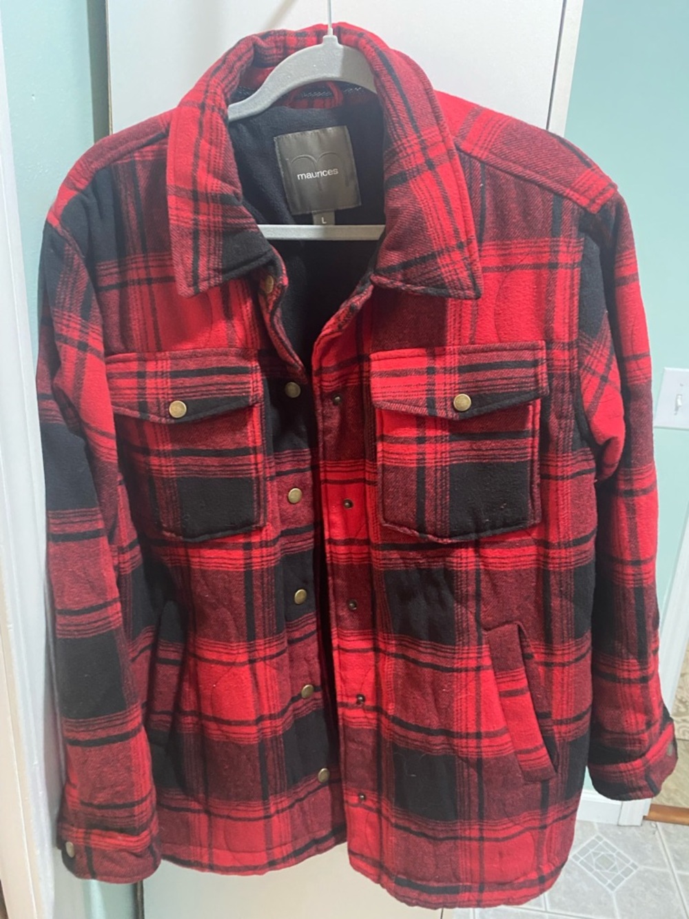 Maurices Red and Black Plaid Field Jacket